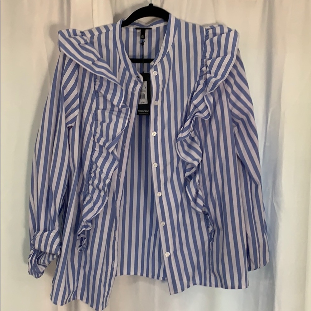 Who What Wear Blue & White Strip Blouse